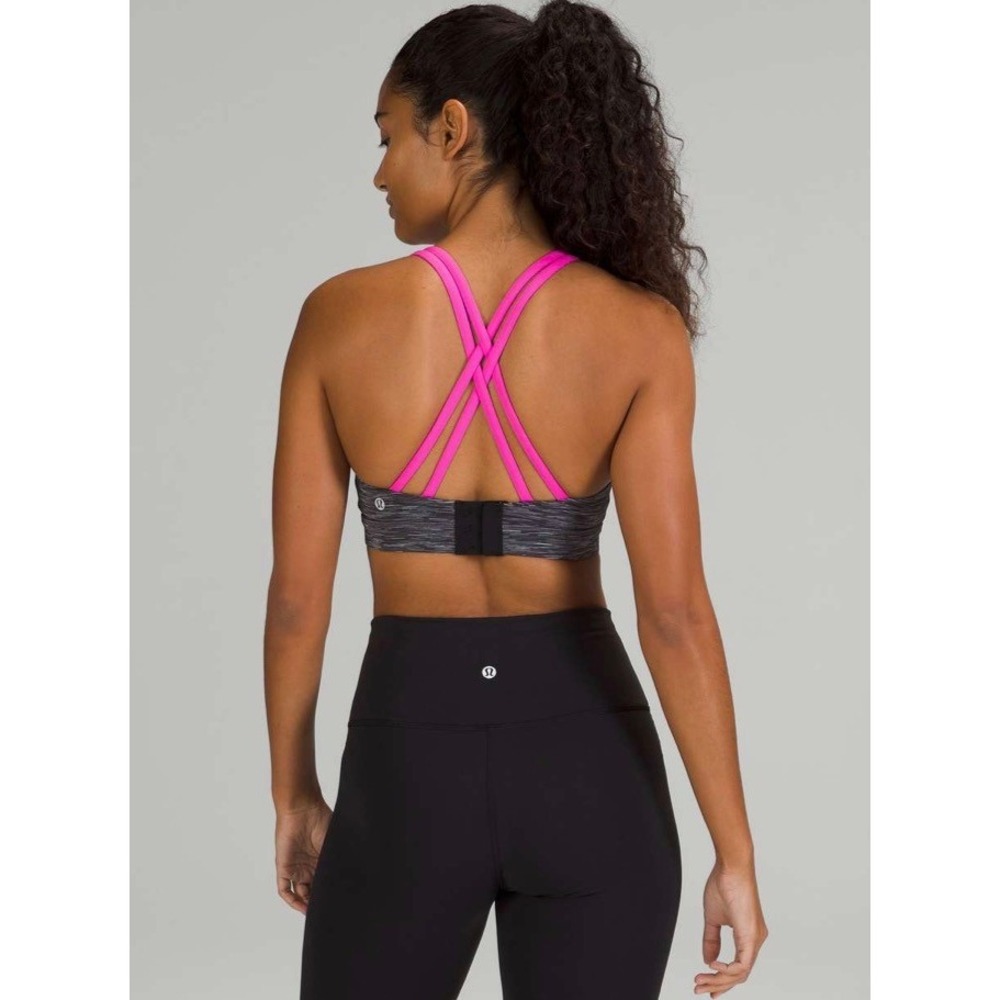 Lululemon Energy Bra Adjustable Gray Pink Space Dye Stripe Size 6 Medium Support